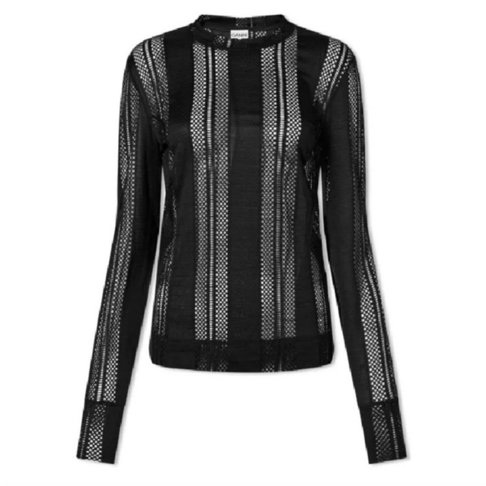 Ganni Black Mesh Long Sleeve Shirt